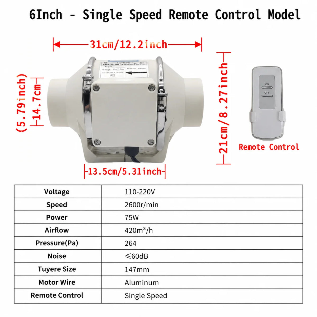4/5/6 Inch Exhaust Flue Fan Remote Control Mixed Flow Inline Fan 220V High Speed Quiet Exhaust Fan For Home Vents