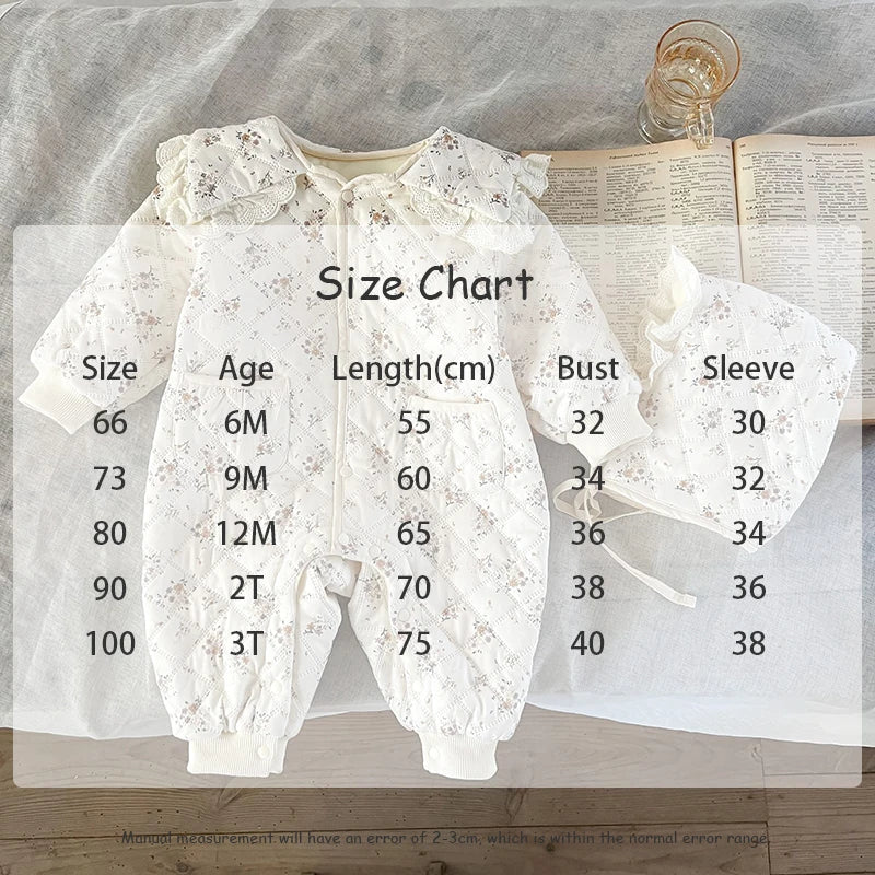 MILANCEL Winter Baby Clothes Floral Girls Rompers Fur Lining Toddler Clothes With Hat