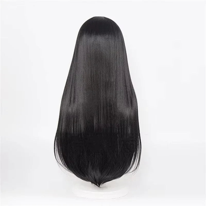 Cartoon Character Cosplay Hair Extensions Synthetic Wigs Natural Breathable Head Cover Black Long Straight Wig Hat for Women