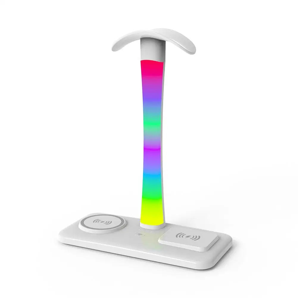 Multi Functional Headphone Stand Multi In One Wireless Charger Colorful LED Ambient Light Bracket For Headphones