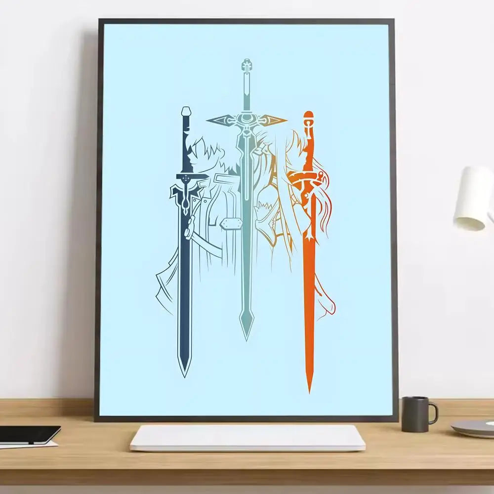 Anime Sword Art Online Kirito Asuna Painting Calligraphy HD Canvas Poster living room bedroom bar aesthetic decoration