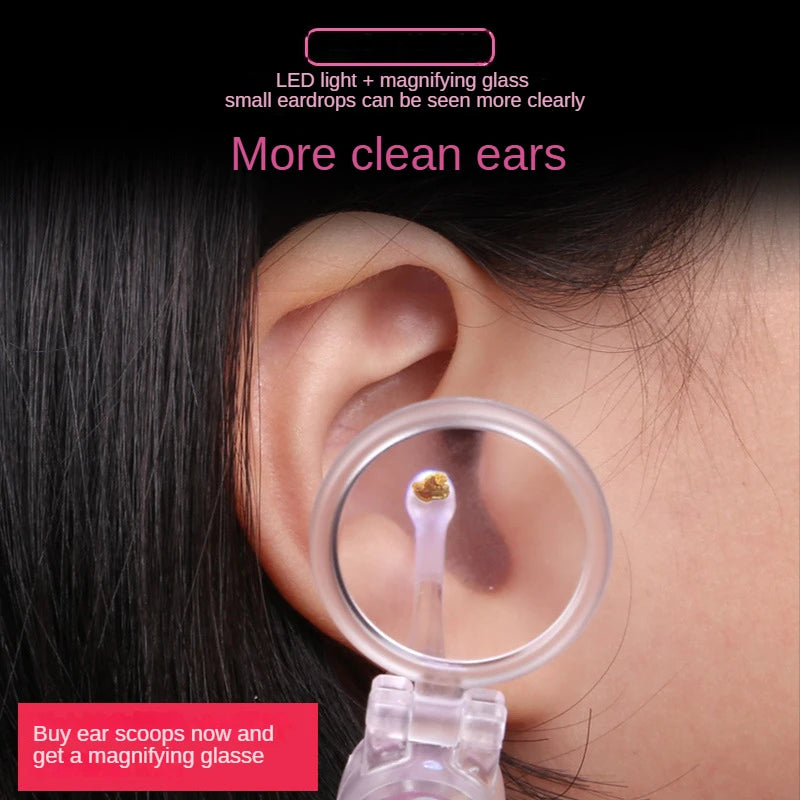 LED FlashLight Earpick Baby Ear Cleaner Endoscope Penlight Spoon Cleaning Ear Curette Light Spoon with Magnifier Ear Wax Removal