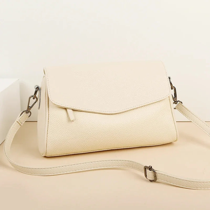 Luxury Solid Color Genuine Leather Ladies Messenger Bag 100% Soft Cowhide Shoulder Crossbody Bags For Women 2026 Female Handbags