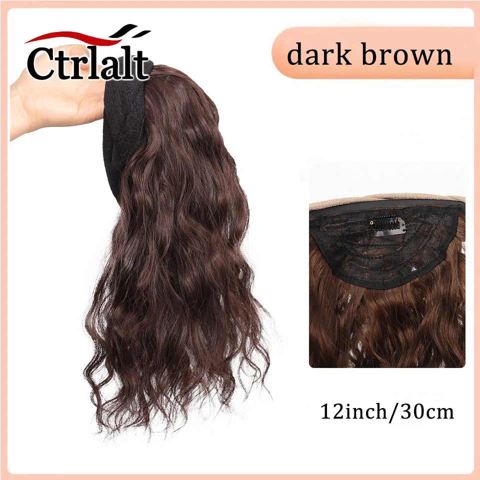 Short Wavy Curly Headband Wig Clip on Hair Extension U-Shaped Hairpieces Synthetic Natural Fake Half Wig for Women