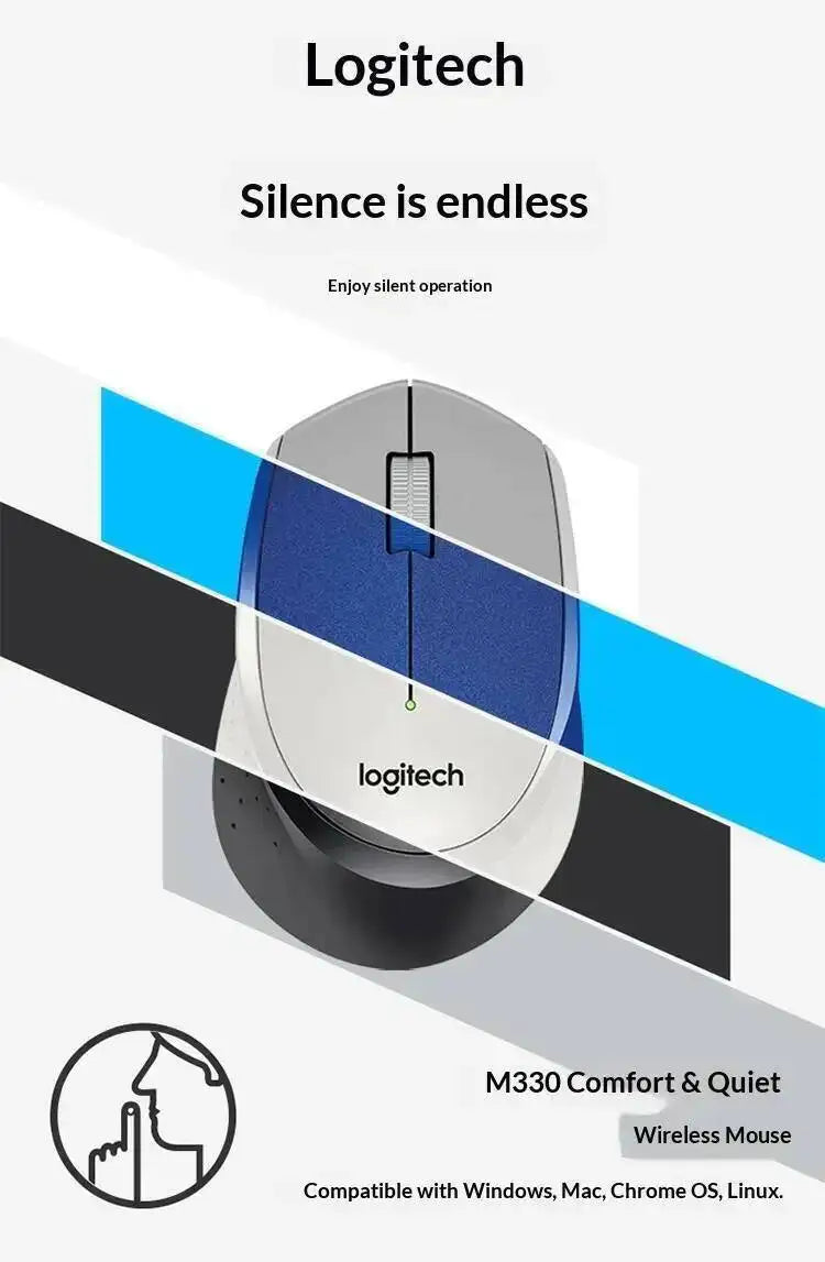Logitech M330 Silent Plus Wireless Mouse 2.4G USB Receiver Ergonomic Shape Gentle Soft for Desktop Office Laptop Desk