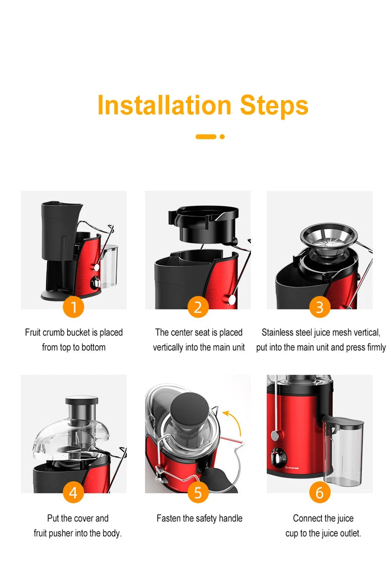 Juicer Centrifugal 400W Electric Orange Juicer Machine Household Large Caliber Residue Separation Vegetable Juicer 220V/110V