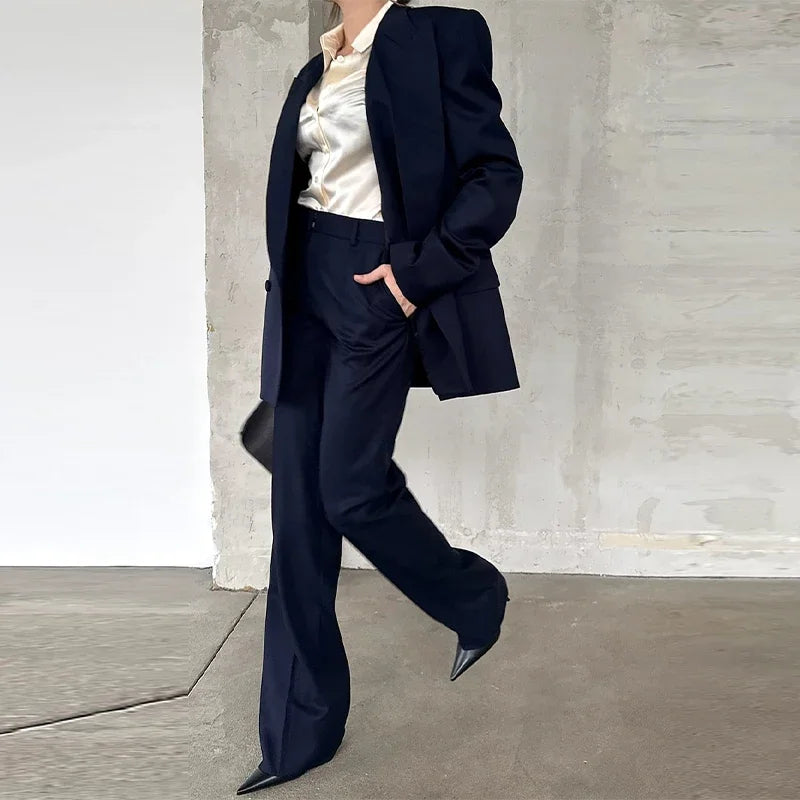 Elegant Blazer Coat Pants Set Women 2026 Lapel Double Breasted Jacket Straight Trousers Female Sets Spring Chic Lady Suit