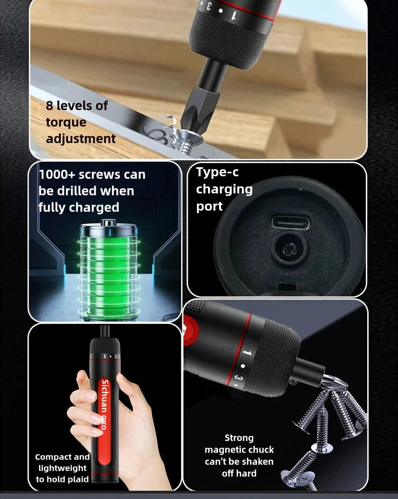 8-Speed Torque Cordless Electric Screwdriver Rechargeable 2000mAh Mini Drill 3.6V Power Tools Set Household Maintenance Repair