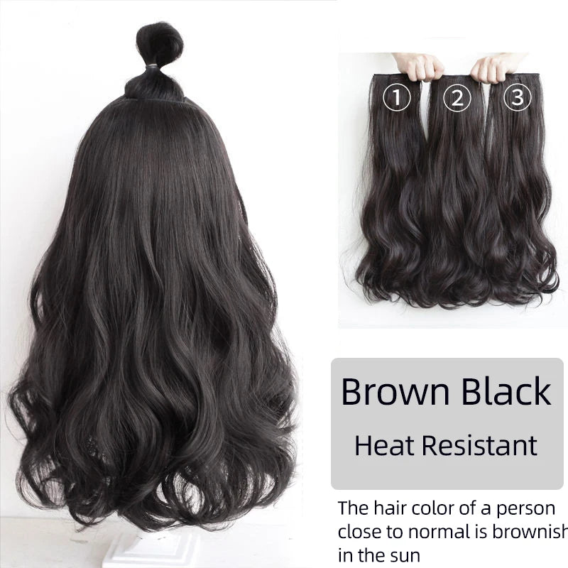 Aosiwig Synthetic Hair Extensions Long Straight Curly Wavy Natural Fake False Wig Female Clip In Hairpiece One Pieces for Women