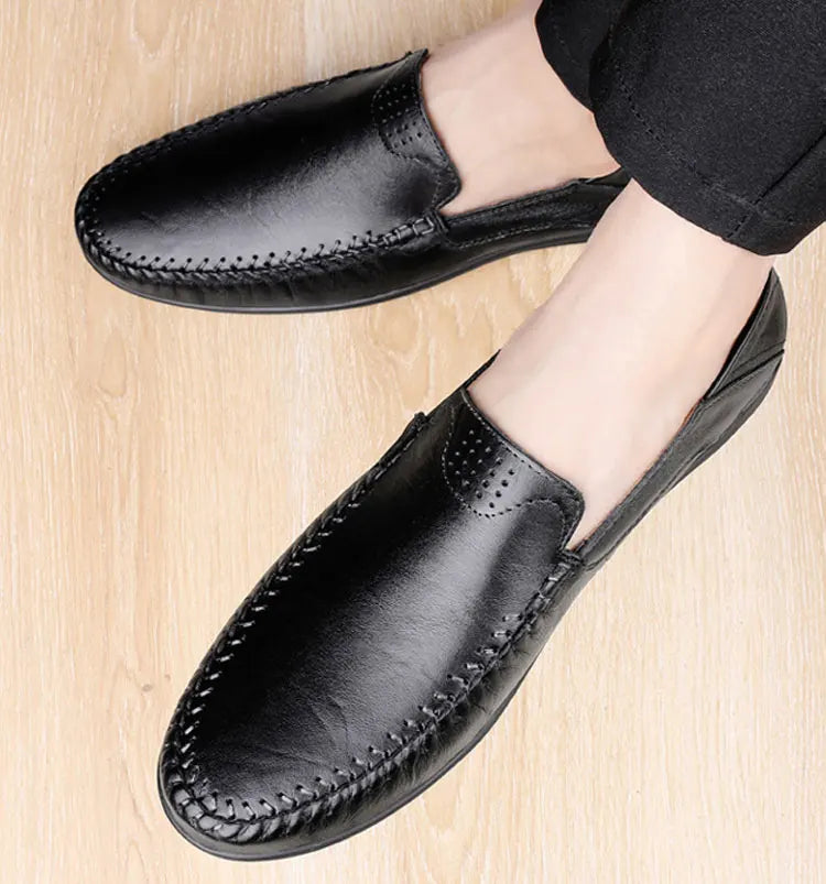 CLOHOO Men's Business Casual Shoes Leather Stitching Comfortable Breathable Rubber Bottom Second Layer Cowhide