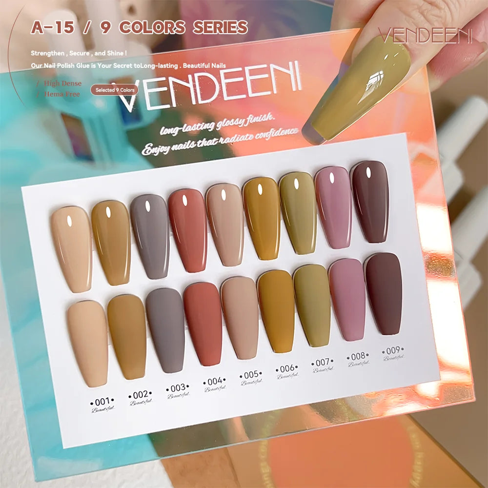 Vendeeni TPO HEMA Free 2025 Hot Sale High Quality 9-Color Nail Gel Polish Set Non-Toxic UV Gel Nail Art Kit for Nail Salon
