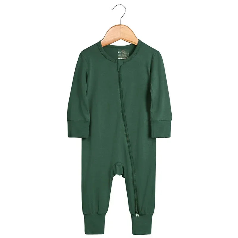 Baby Romper Bamboo Fiber Baby Boy Girl Clothes Newborn Zipper Footies Jumpsuit Solid Long-Sleeve Baby Clothing Pajamas 3 6 9 12M