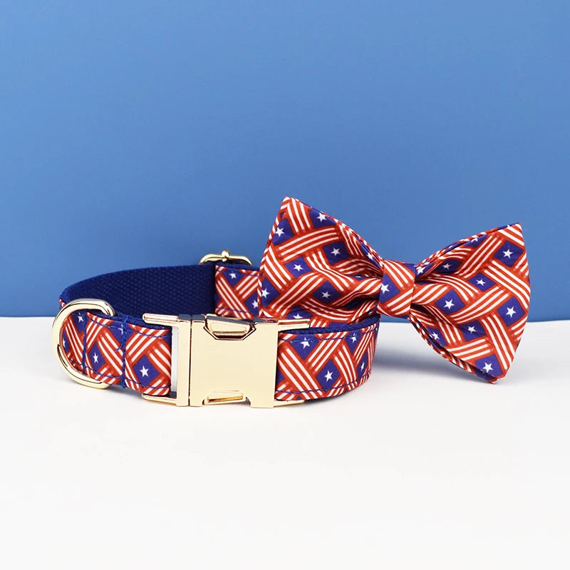 Luxury Personalized Dog Collar  Leash set custom，custom Logo detachable dog bow tie collar designer dog collar and leash set