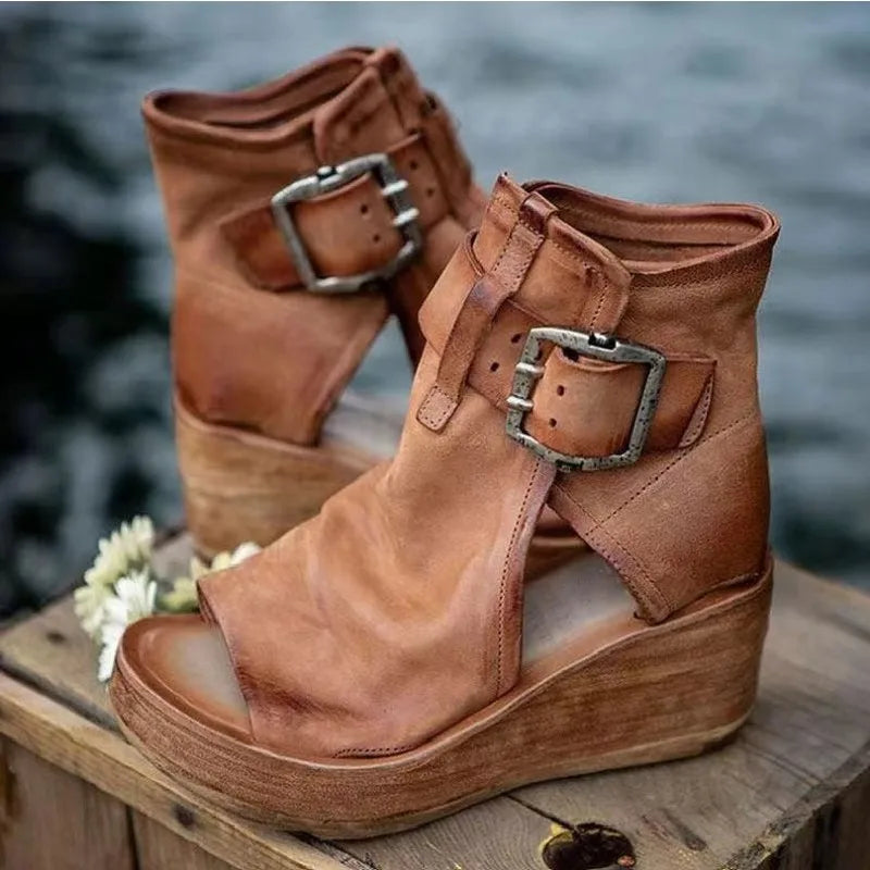 Women Summer Sandals Shoes New Fashion Retro Peep Toe Platform Sandals PU Leather Zipper Thick Bottom Women Shoes Ladies Sandals