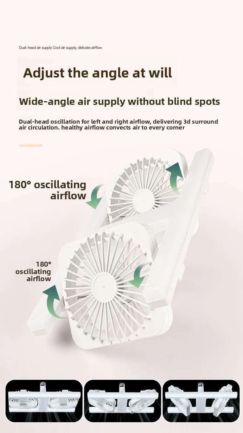 3000K-6000K E27 Ceiling Fan Light with Remote Control Dimming Speed Control Dual Head Fan for Air Circulation Silent Fan Light