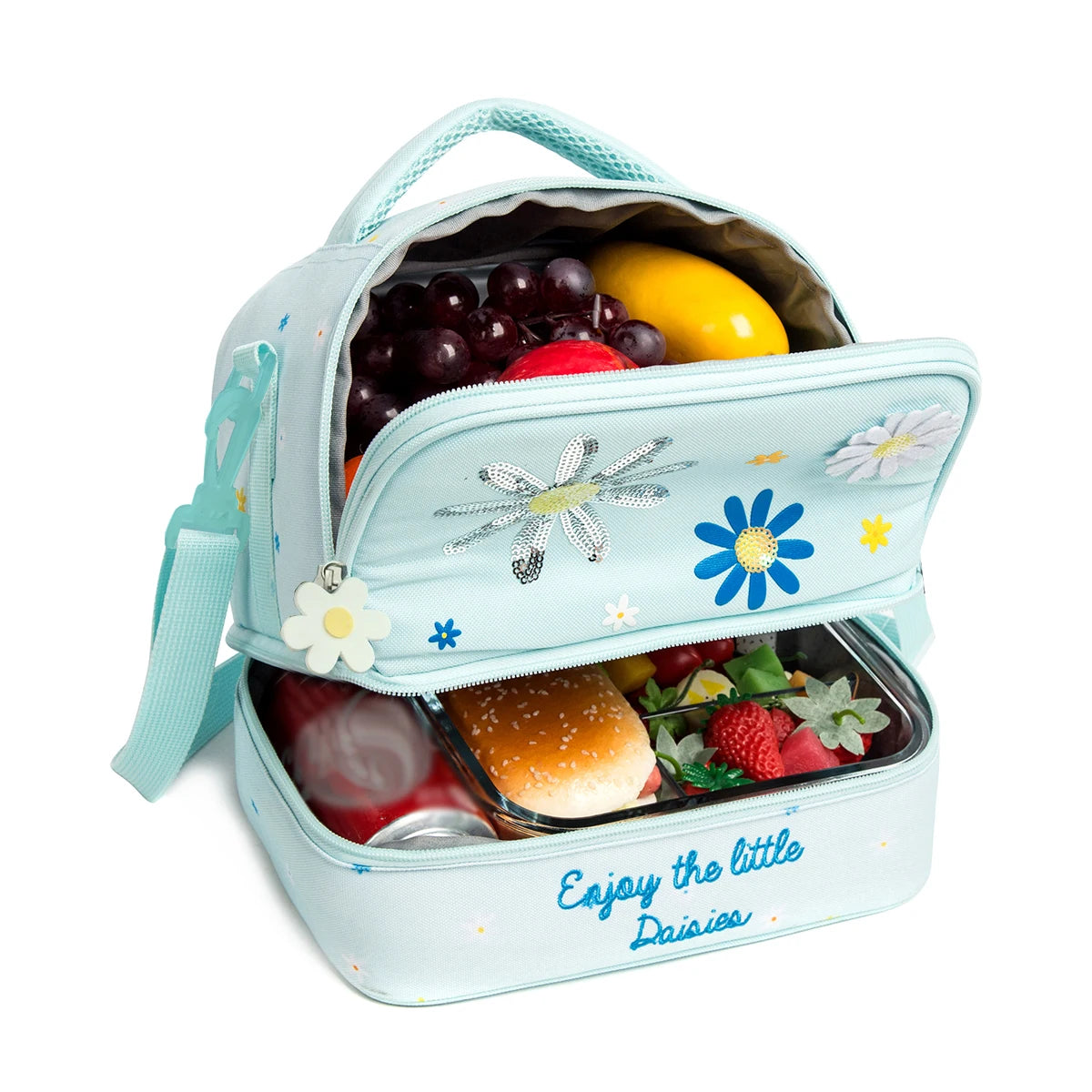 Kids Dual Compartment Lunch Bag for Girls, Double Decker Cooler Insulated Lunch Box Large Meal Tote for Kids