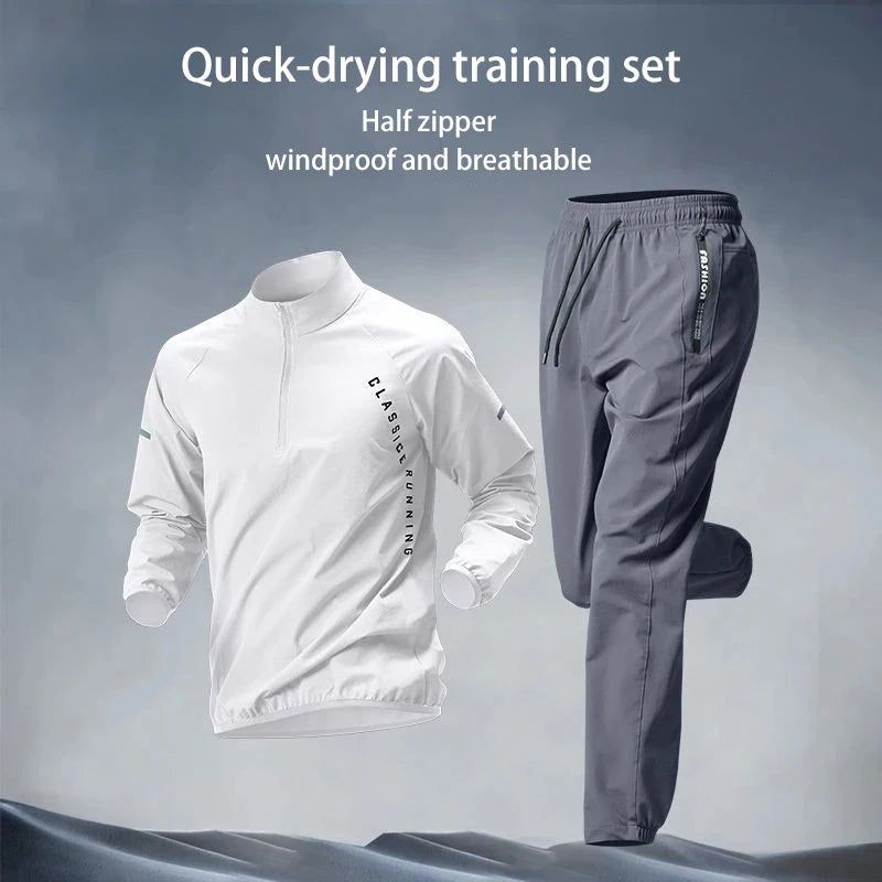 Men's Fall Running Tracksuit Casual Outdoor Quick-Dry Running Clothes for Autumn Spring Ideal Gym Track Field Sports Training