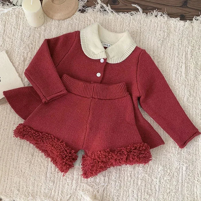 2024 New Autumn Winter Infant Baby Girls Clothing Set Long Sleeved Knitted Cardigan+Shorts Toddler Baby Knitted Clothes Suit