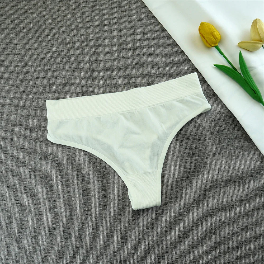 2pcs High Elastic Women T-back Seamless Plus Size Sports Underwear Solid Color Mid Waist Sexy Thong Europe Size S/M/L/XL/XXL