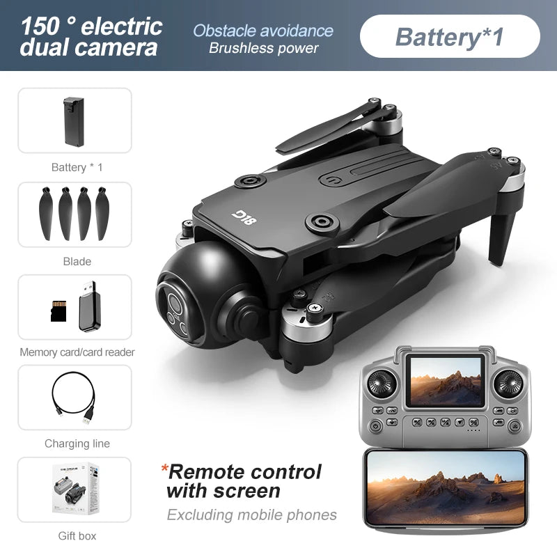New D18 Drone 4K Professional HD 150° Electronic Adjustment Double Camera WIFI FPV With Screen Remote Control UAV Quadcopter Toy