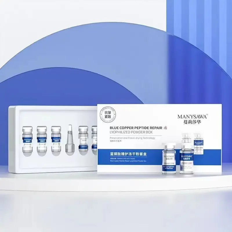 Blue Copper Peptide Repair Lyophilized Powder Box Freeze-dried Firming Essence Anti Aging Shrinks Pores Face Serum Skin Care Set