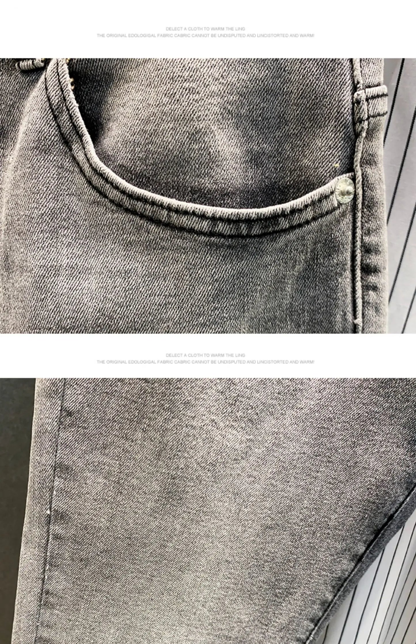 Summer ey e Nine-Ten Men's Jeans Sli Versatile Slim Fit Casual Cotton Stretch Fabric mid Waist Zipper Closure