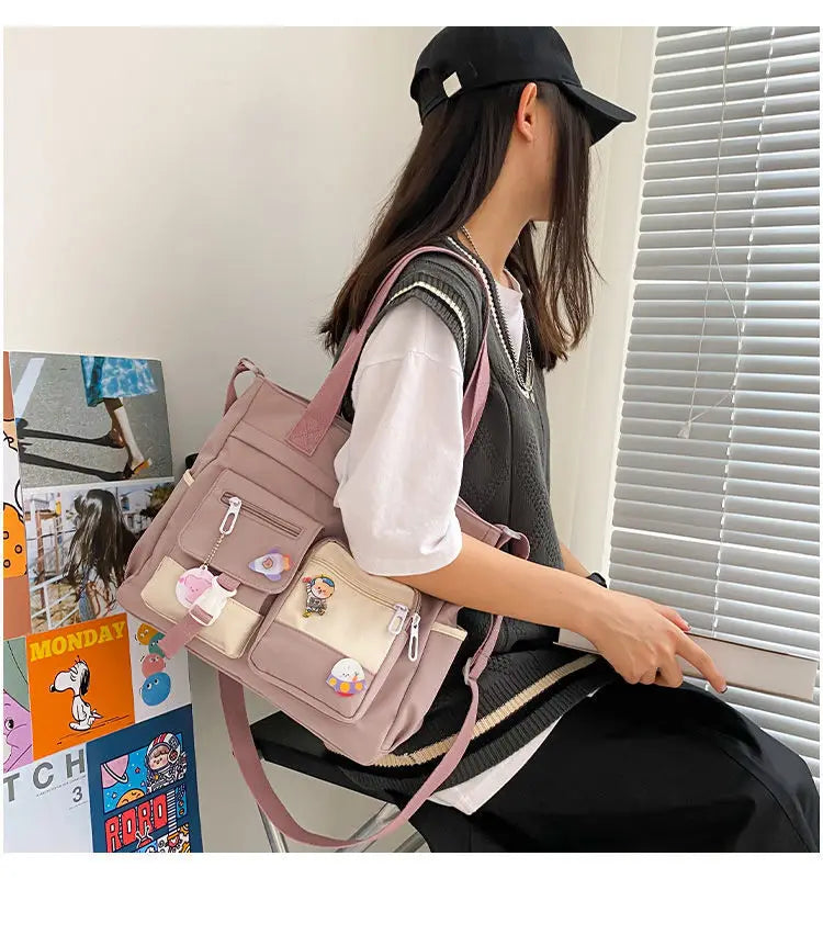 Canvas Handbags Messenger Bags for Women Waterproof Nylon Tote Shoulder Bag Oxford Ladies Handbag Crossbody Bag Girl Satchels