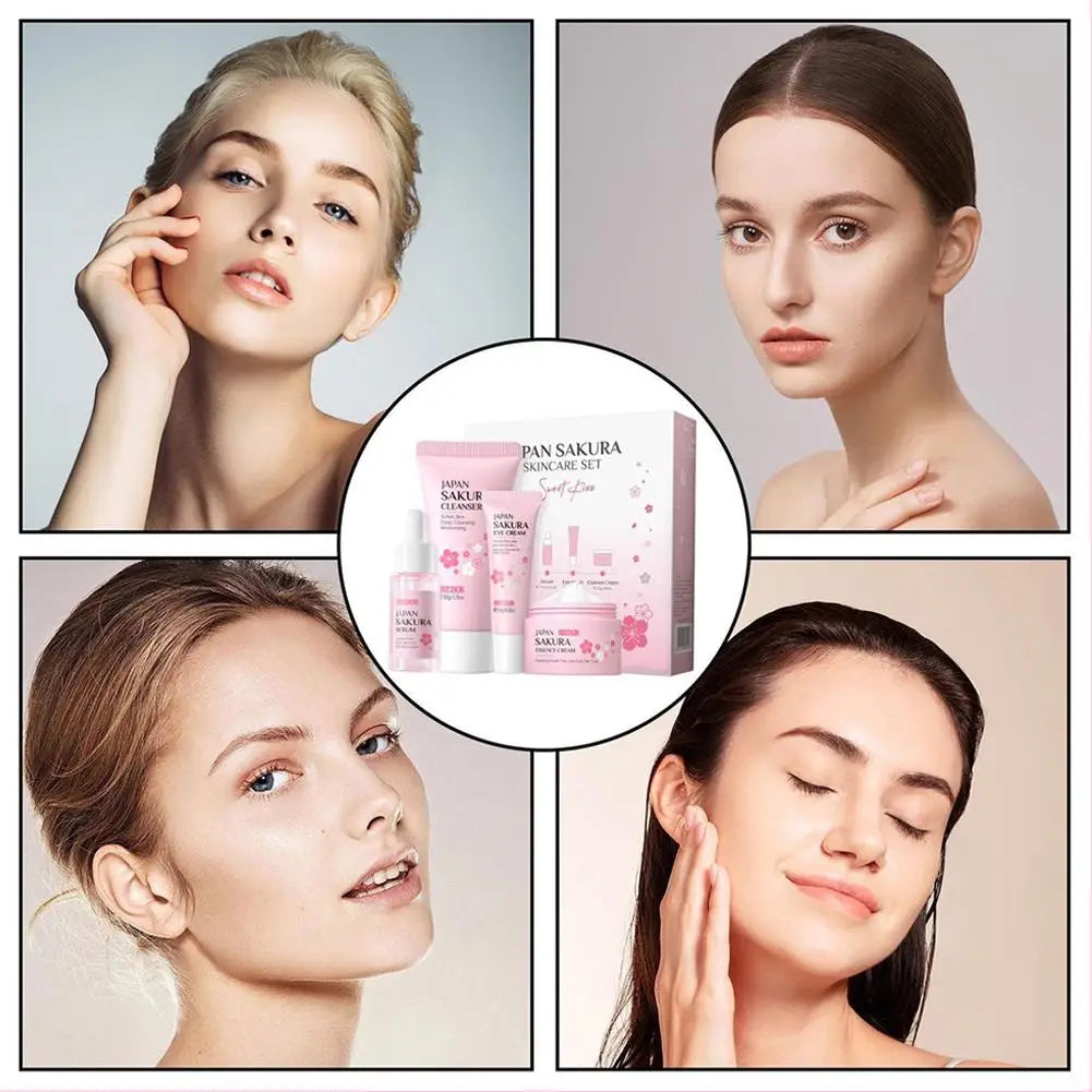 4pcs/6pcs Sakura Skin Care Set Japan Brand Nourishing Cleansing Essence Eye Cream Face Cream Toner Sunscreen High-end Gift Set