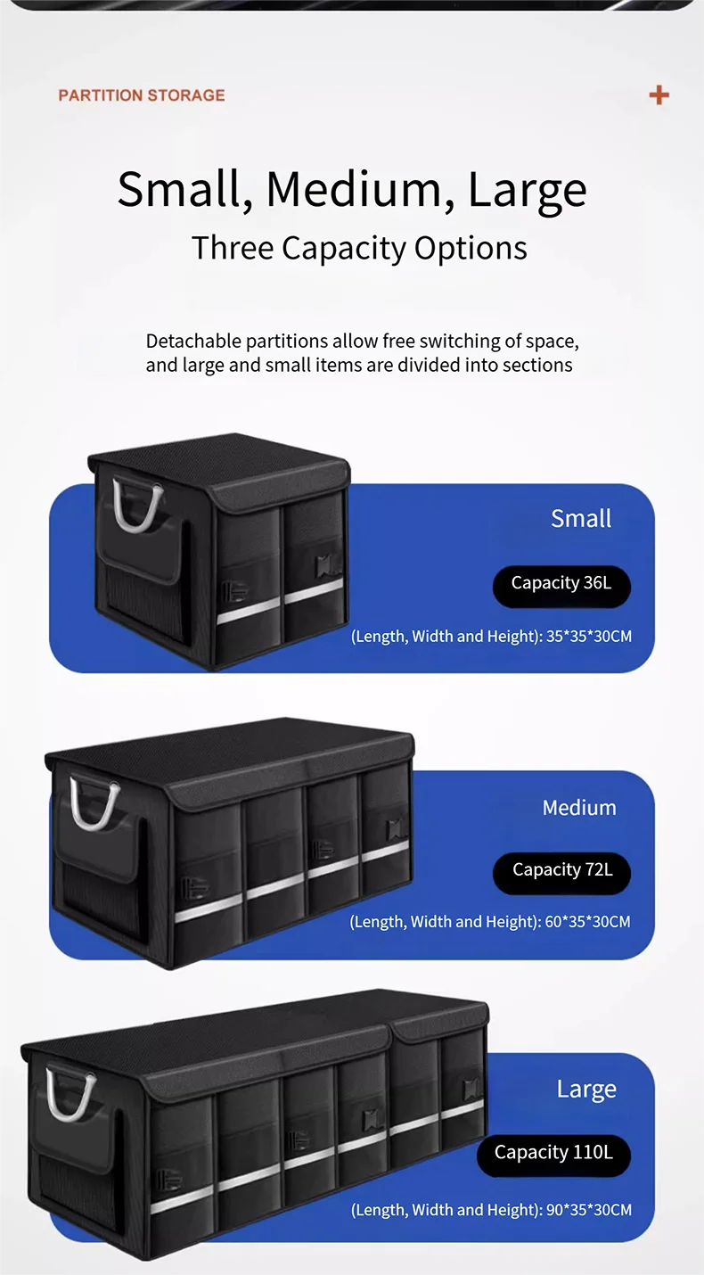 Heavy-Duty 72L Trunk Organizer for Car Large-Capacity Foladable Storage Box High-Density Oxford Cloth Waterproof Car Organizer