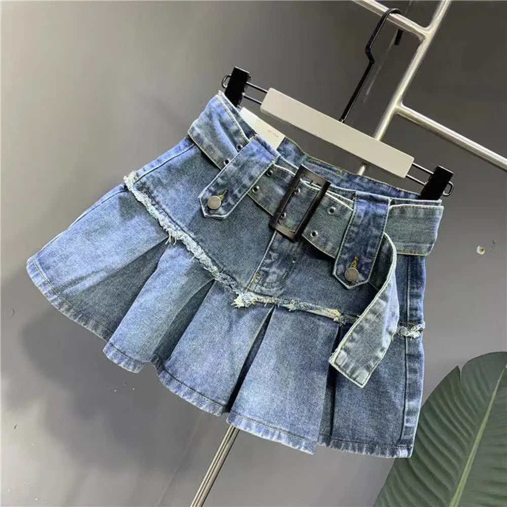 Girls Denim Skirts Vintage Jean Skirt 2024 New Blue Denim Skirts For Teenage Kids Clothing