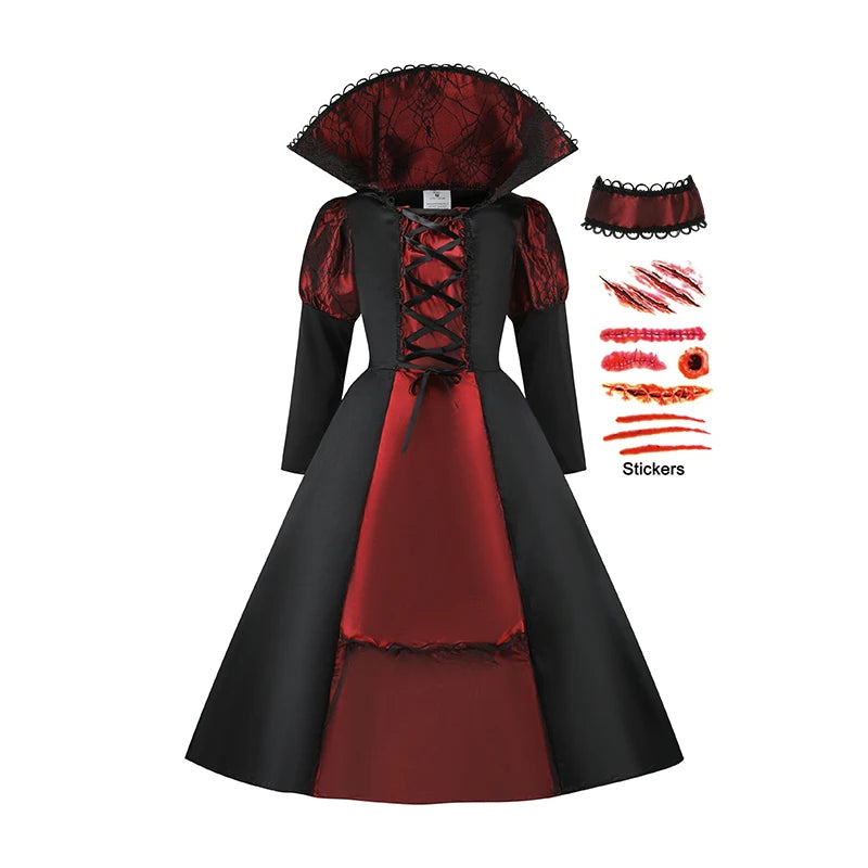 Halloween Fantasy Costumes for Kids Gothic Ghost Bride Red Vampire & Day of The Dead Cosplay Girls & Boys