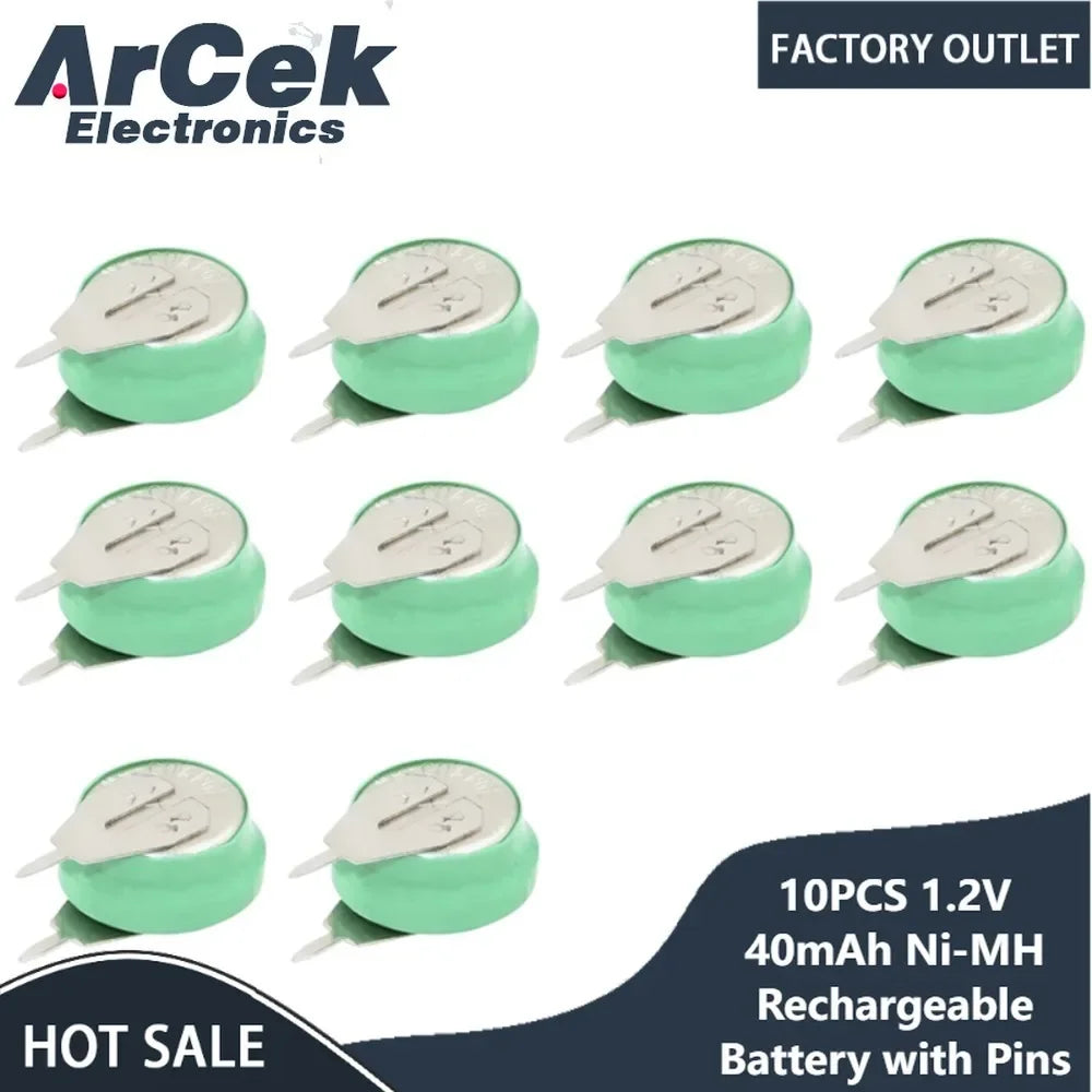 10PCS 1.2V 40mAh Ni-MH Rechargeable Battery with Solder Pins for Solar Energy Watch Toy Timer Hearing Aid NIMH Batteries