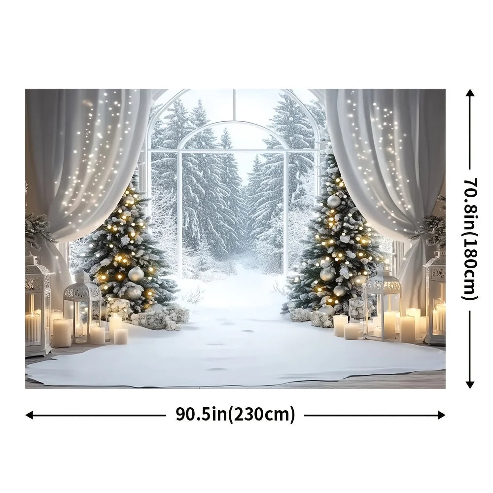 1 piece farmhouse style winter background with snowy forest scene and few feathers, suitable for outdoor decoration