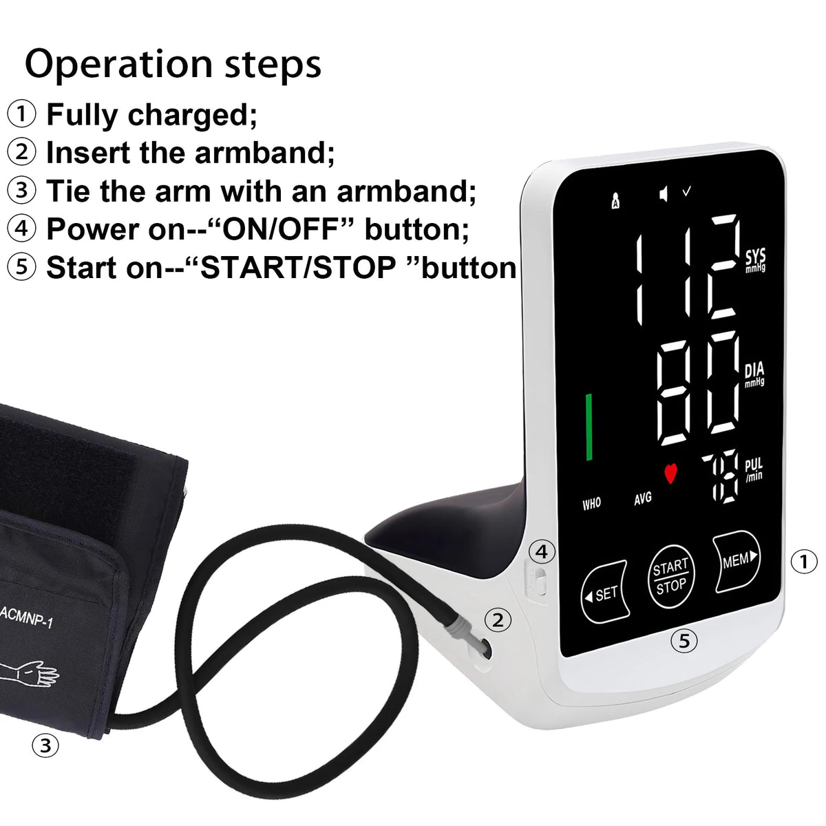 Digital Upper Arm Blood Pressure Monitor Automatic HD Screen Medical BP Measuring Meter