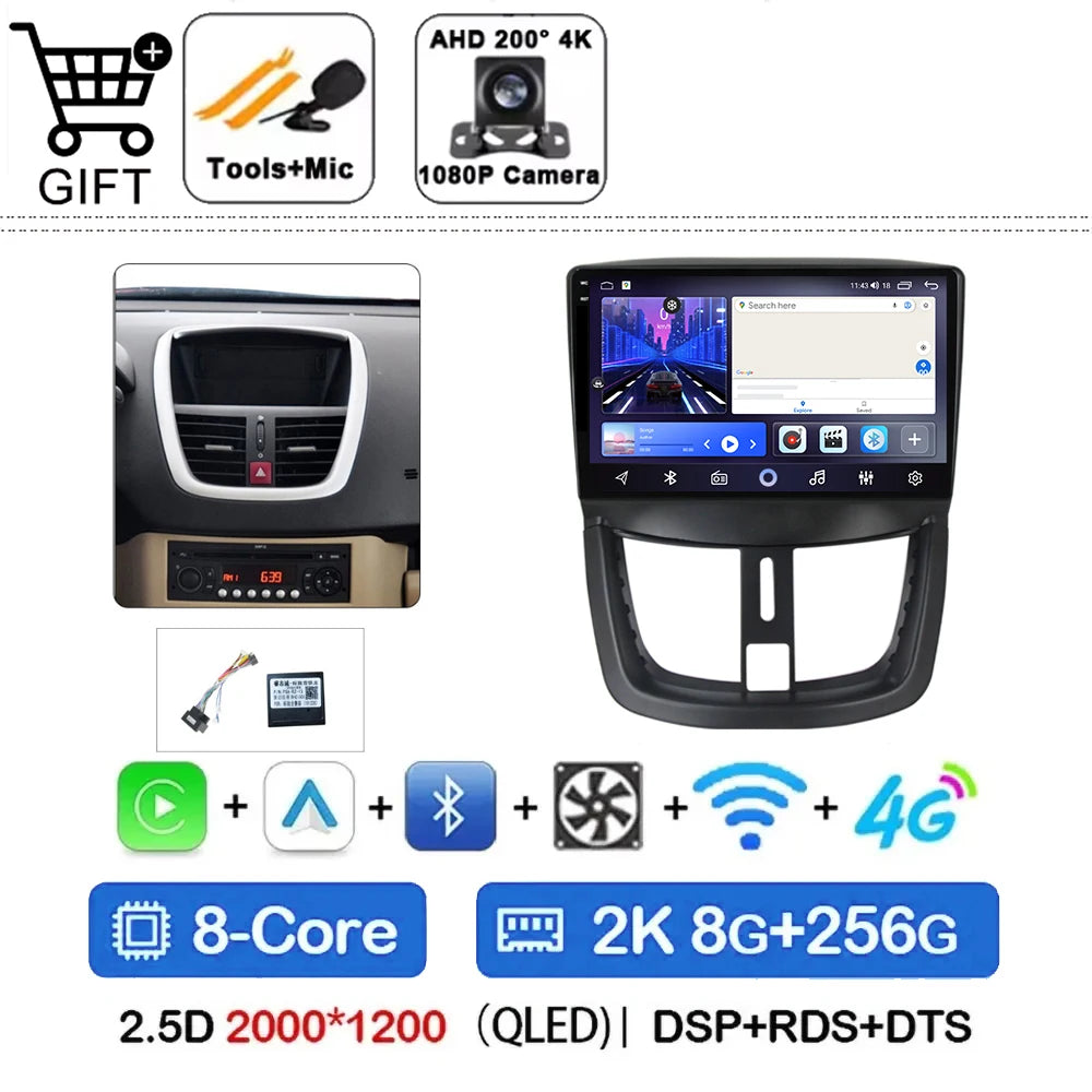 Car Radio For Peugeot 207 2006 - 2015 Multimedia Video Player Navigation Stereo GPS Android 14 wireless Carplay DSP RDS 5G WIFI