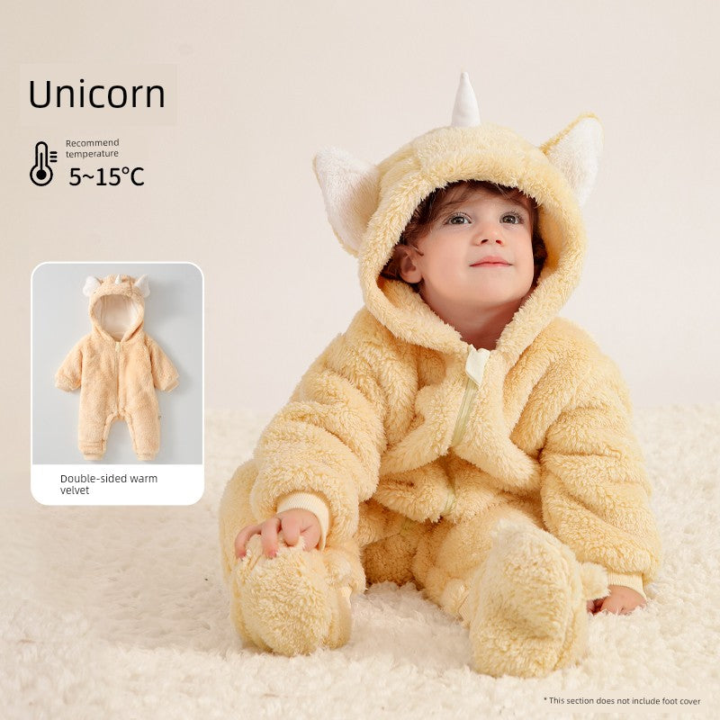 European Pregnant Woman and Baby Autumn and Winter Clothes Baby Going out Cotton-Padded Clothes Thickened Warm Jumpsuit Cute Double-Sided Velvet Outwear Romper