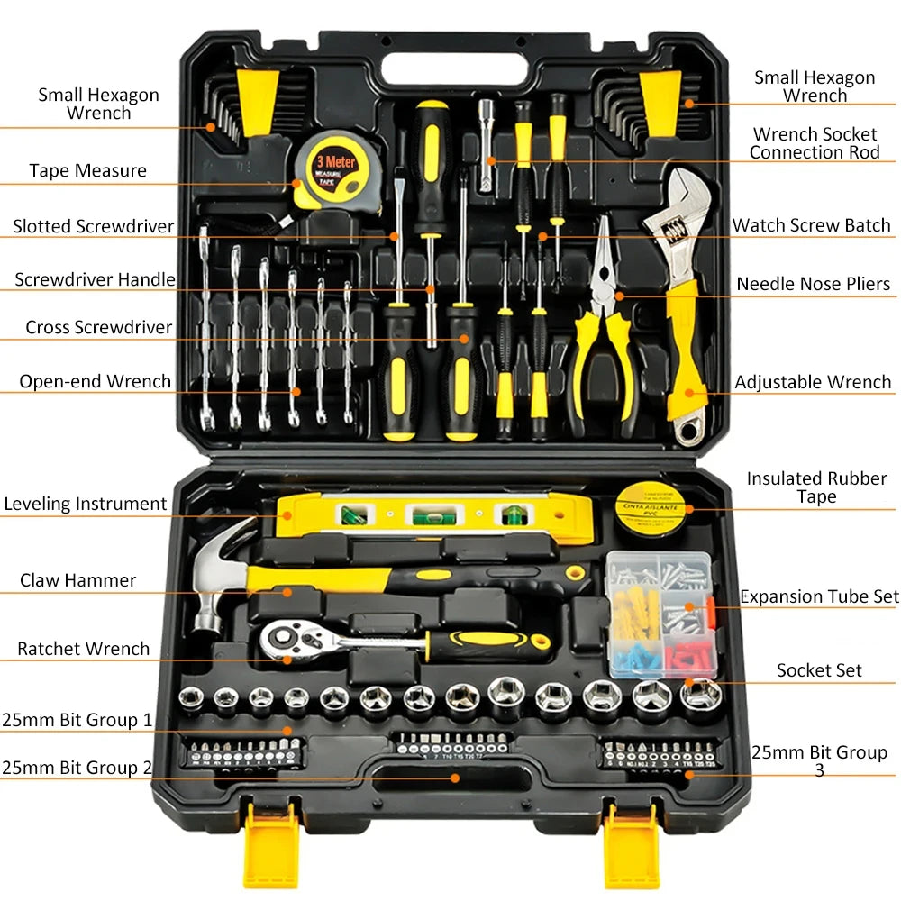 108 Piece Tool Set General House hold Hand Tool Kit with Plastic Toolbox Storage Case Used to Car repair And home Repair