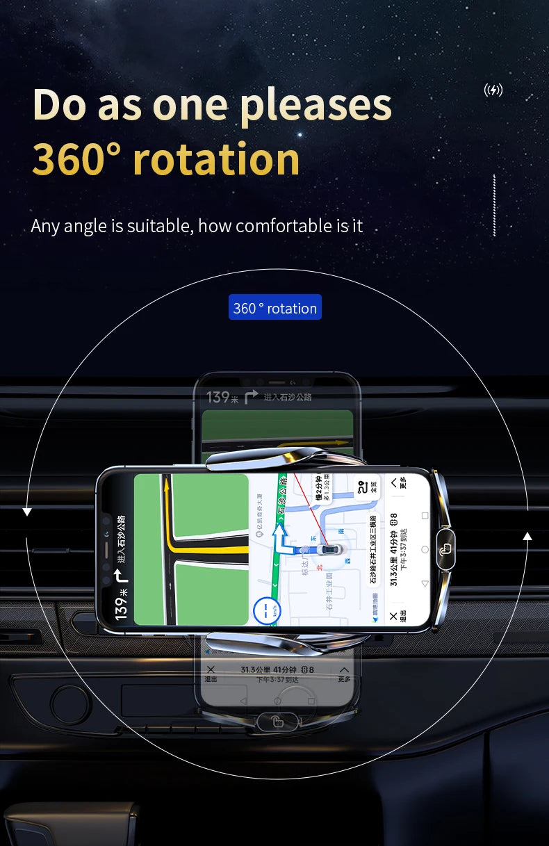 Car Phone Holder Wireless Charger Automatic Intelligent triple sensing magnetic suction charging For Universal All Mobile Phones