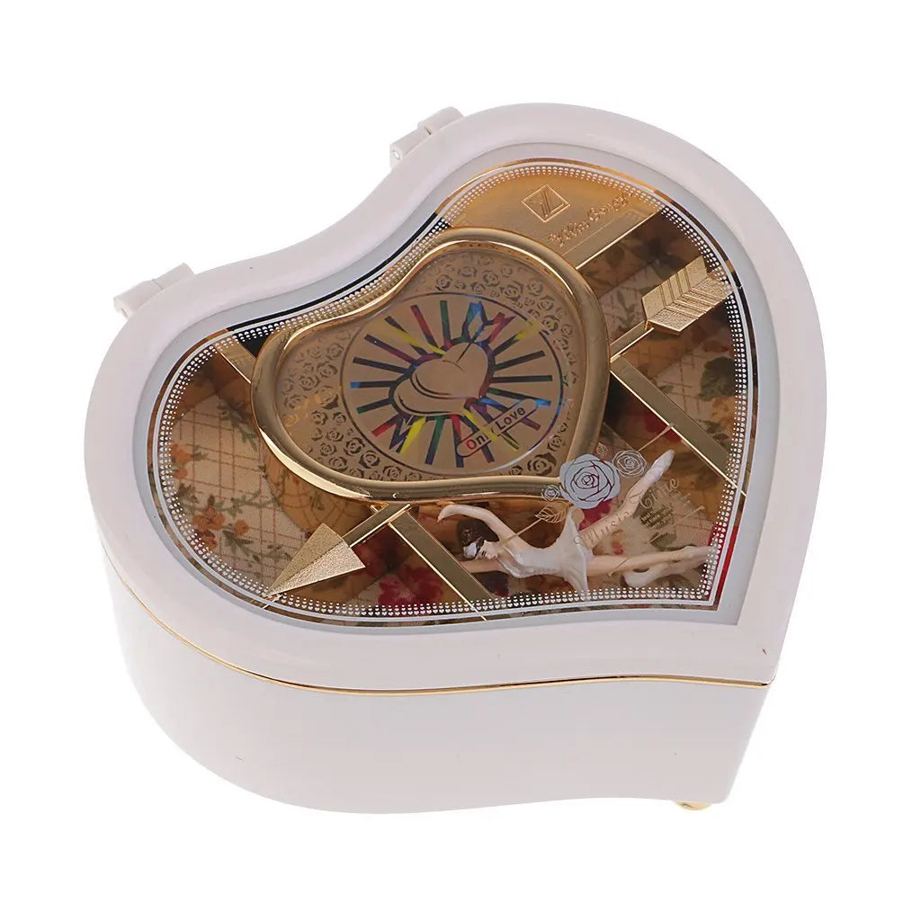 Heart Shape Dancing Ballerina Music Box PLastic Jewellery Box  Carousel Hand Crank Music Box Mechanism Gift For Valentine's Day