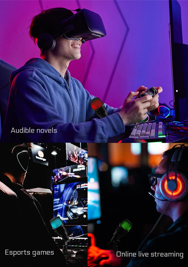 USB Condenser Microphone With RGB, Microphone For Podcasting, Laptop, Recording Streaming Games