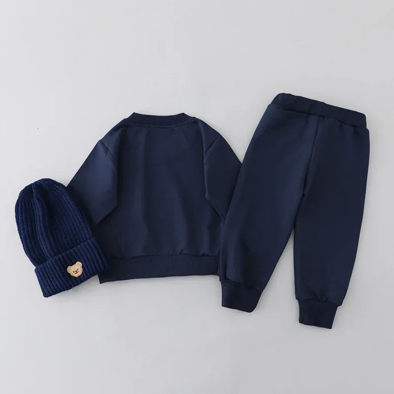2PCS Children's Set Spring and Autumn Simple Little Bear Head Round Neck Long Sleeve Pants Outdoor Set for Young Children