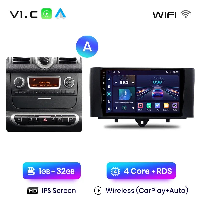 Junsun Wireless CarPlay Android Auto Radio For Smart Fortwo 451 2005 - 2015 Car Intelligent Systems RDS BT DSP 2 din autoradio