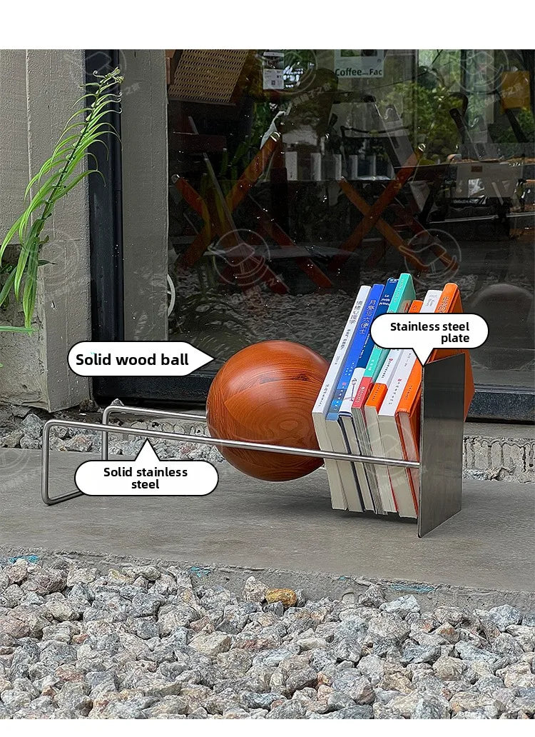 Bauhaus Creative Bookshelf Solid Wood Ball-Bearing Magazine Holder Mid-Century Modern Desk Organizer Artistic Home Display shelf