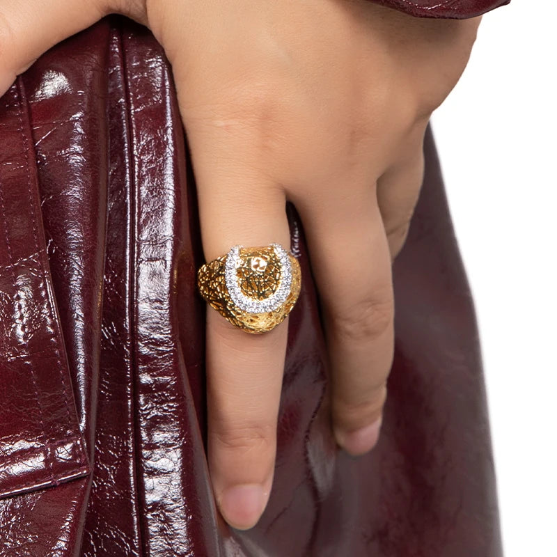 IVOG Brilliant Zircon U-shape Design Ring For Women Hollow Out Luxury Ring Fashion Jewelry Flagship Store