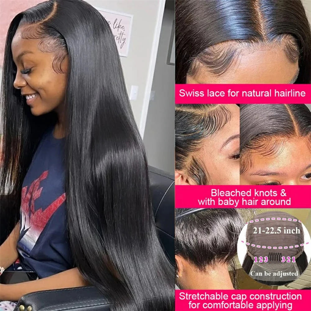 360 HD Transparent Lace Frontal Wigs Pre Plucked Brazilian Bone Straight 13x4 13x6 Lace Front Human Hair Wigs For Black Women