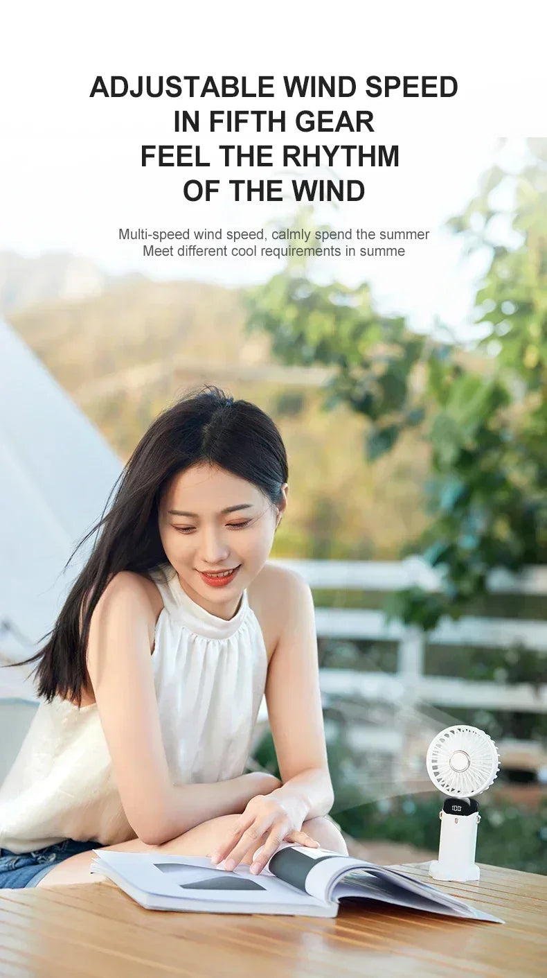 Folding Fan Mini Portable Hand-Held Fan Rechargeable Multifunctional Fan With Display Screen Neck Hanging Fans