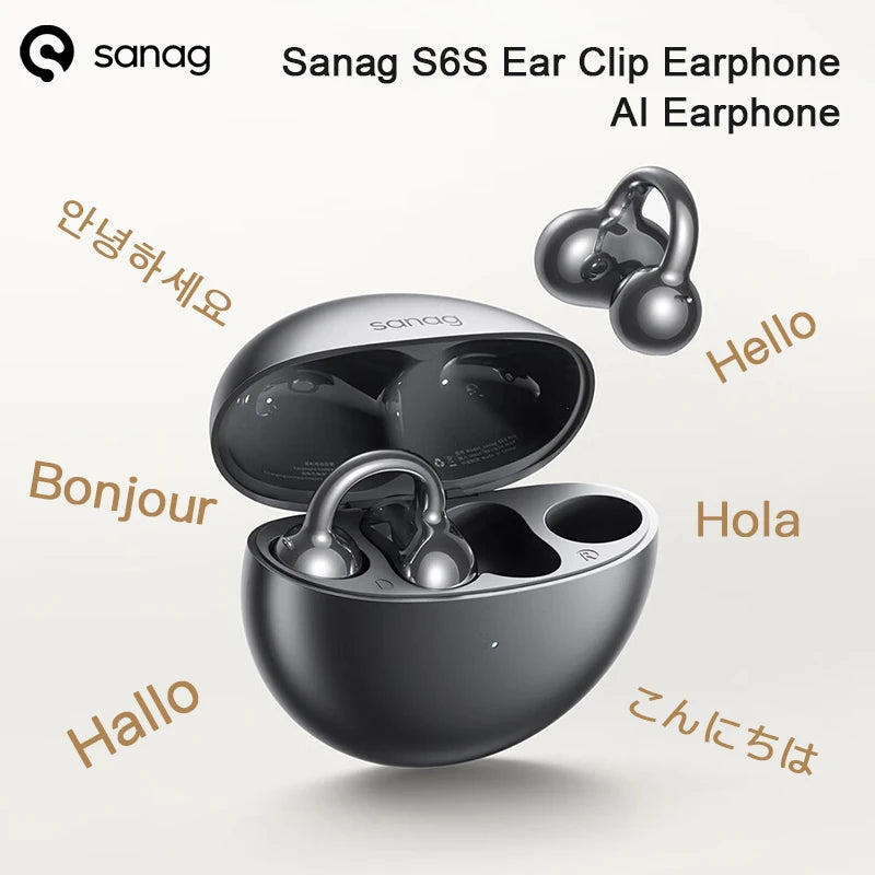 Sanag S6S AI Earphone Open Ear Earphone FreeClip 3D Stereo Sound Bluetooth 5.3 OWS Sport Headphones IPX4 Waterproof