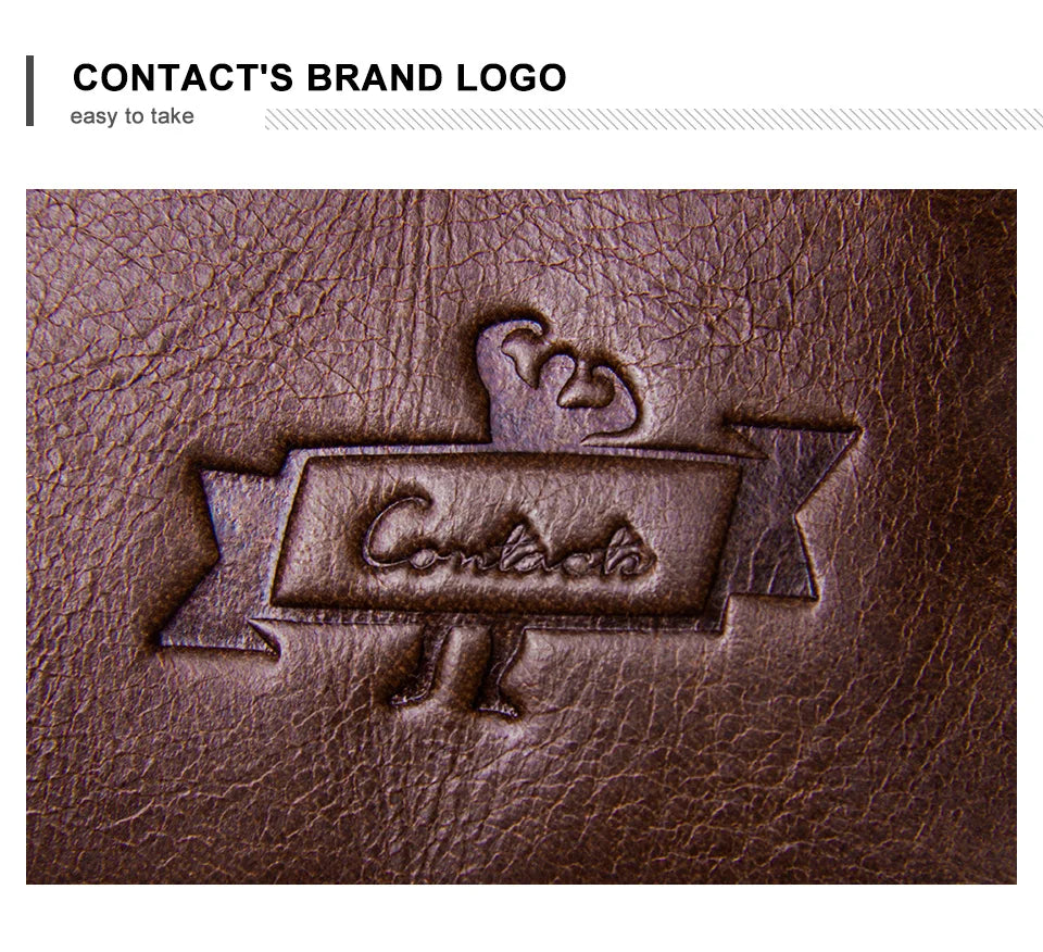 CONTACT'S Genuine Leather Men Wallet Vintage Trifold Hasp Wallet Zipper Coin Purse Card Holder Money Clip Men's Wallets
