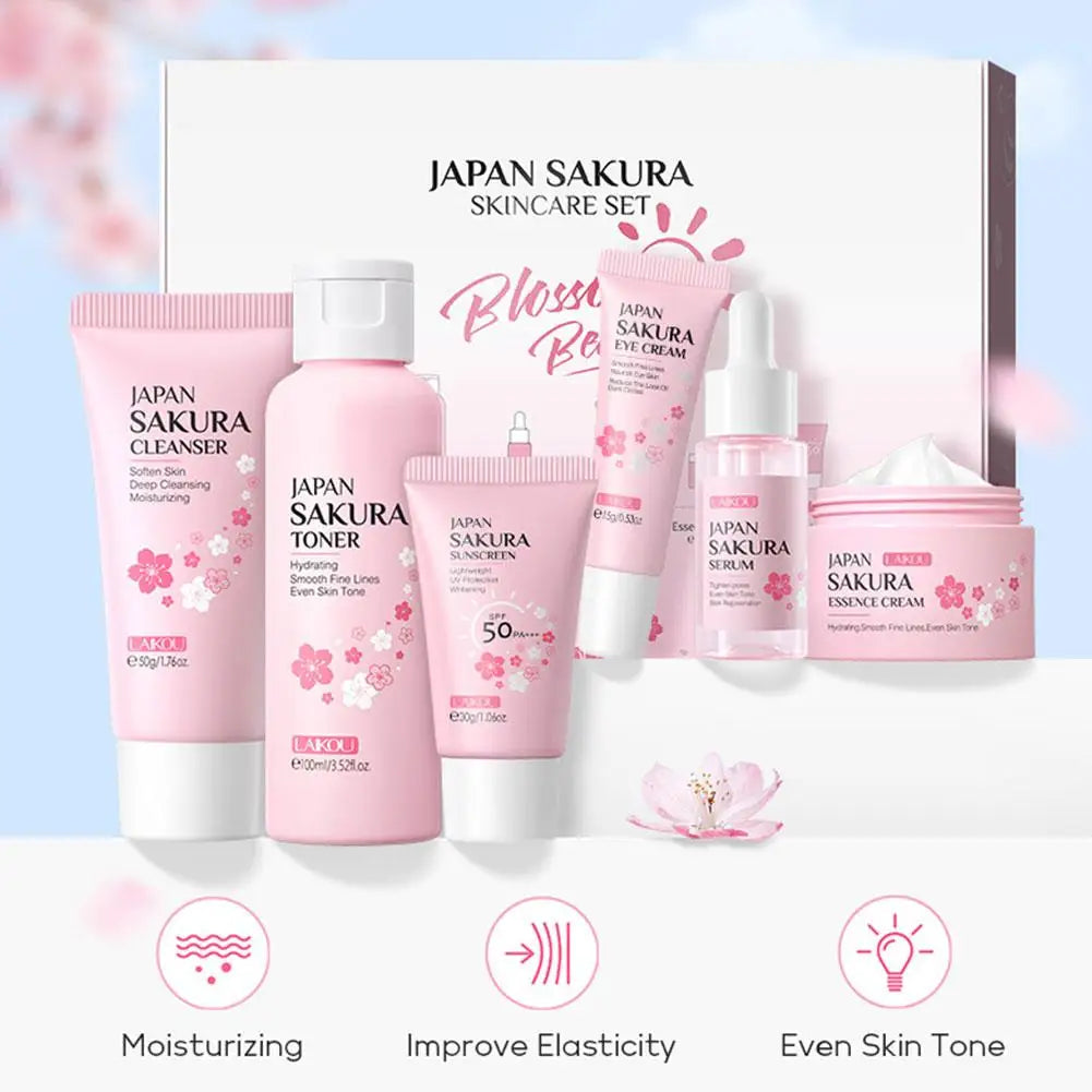 4pcs/6pcs Sakura Skin Care Set Japan Brand Nourishing Cleansing Essence Eye Cream Face Cream Toner Sunscreen High-end Gift Set