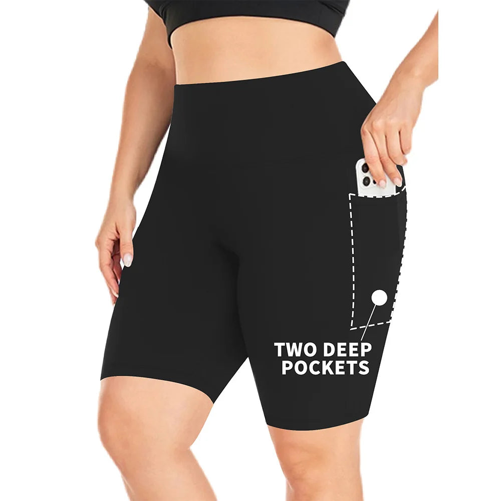 High Waist Plus Size Leggings Yoga Shorts for Women with Pockets, Non-See Through Shorts for Women